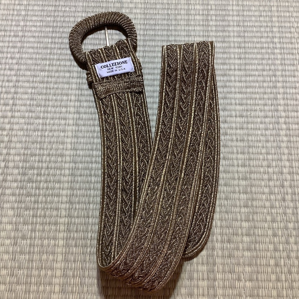 Collezione New York Gold Braided Belt Woven Metallic Belt with Round Buckle - Picture 3 of 7